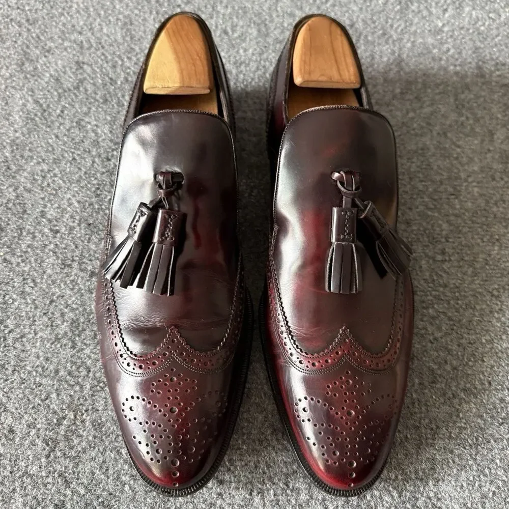 Bally Chamos Men's Burgundy Leather Tassel Brogue Loafer Dress Shoes US 10 D